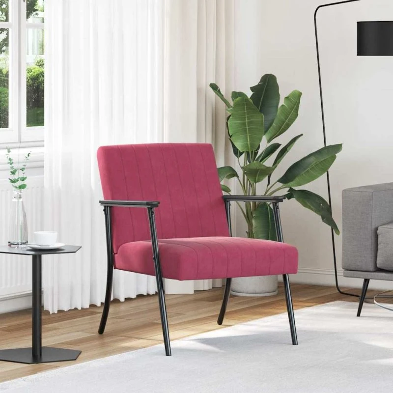 Vinrød fløjls-lænestol 59x75x78 cm – Moderne komfort
