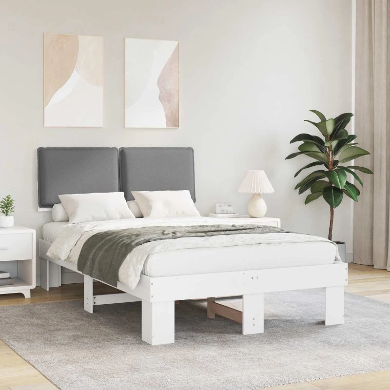 Sengestel 120x190 cm med polstret hovedgavl, lysegrå