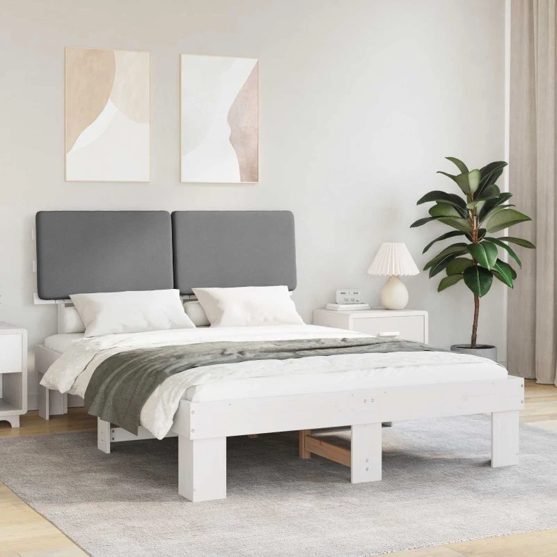 Sengestel 140x200 cm med polstret hovedgavl - Lysegrå
