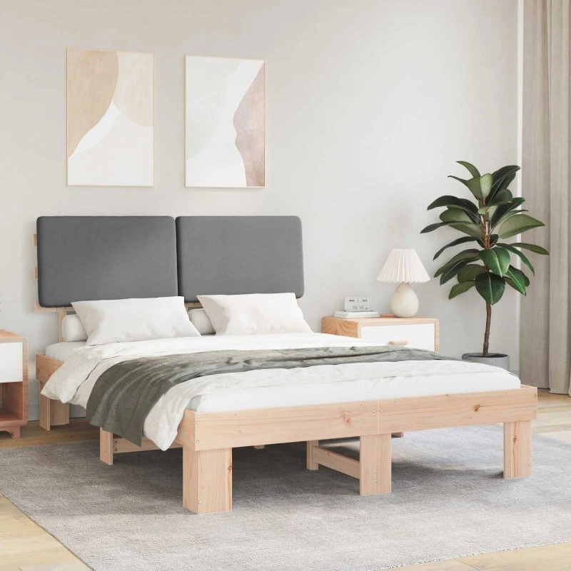 Sengestel med polstret hovedgavl 140x190 cm - Lysegrå