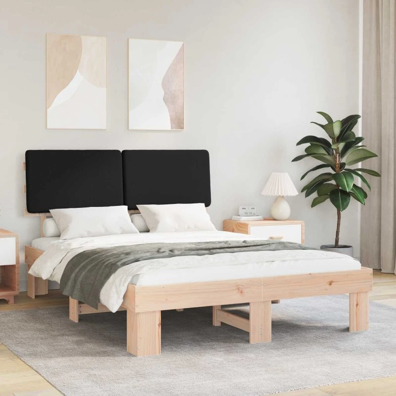 Sengestel med polstret hovedgavl, sort 135x190 cm