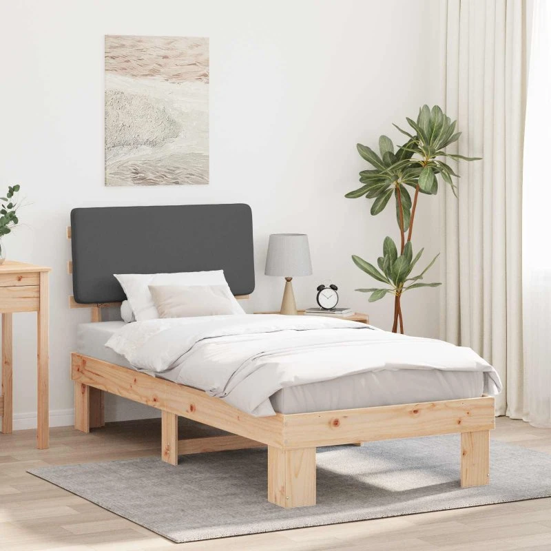 Sengestel med polstret hovedgavl mørkegrå 100x200 cm
