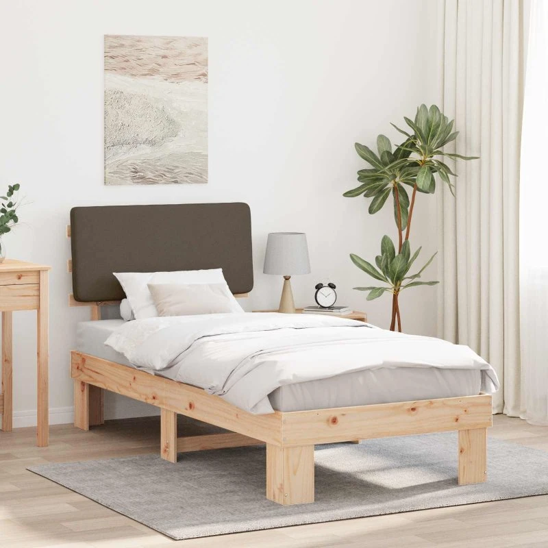 Sengestel 90x200 med Polstret Hovedgavl, Gråbrun