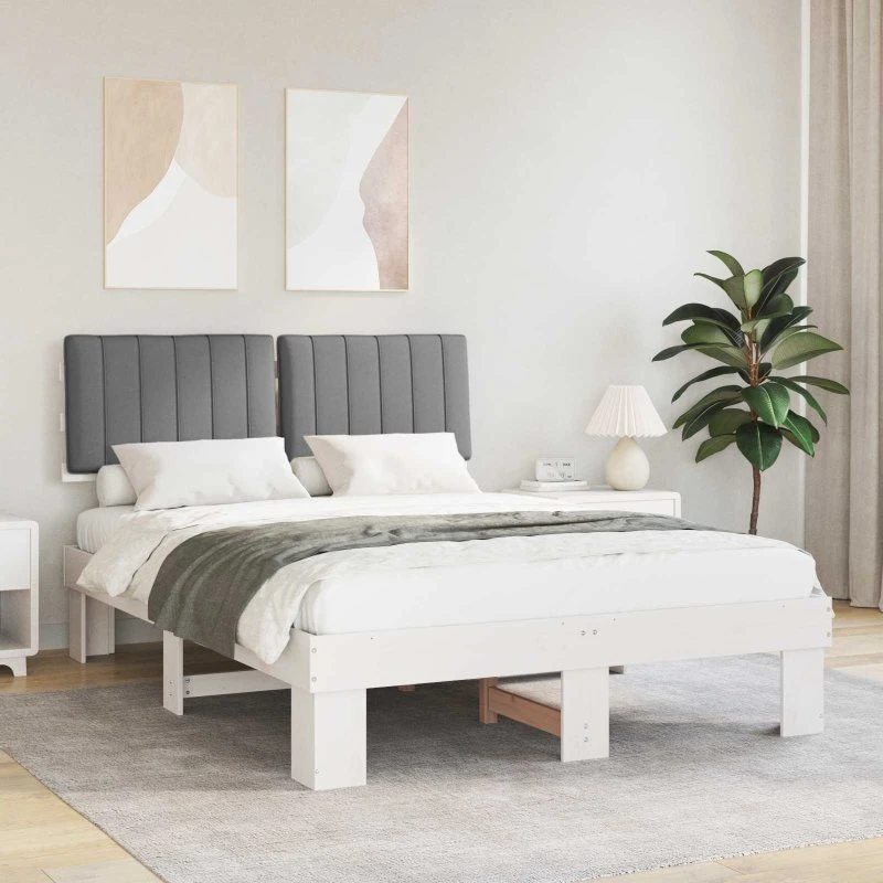 Sengestel med polstret hovedgavl 140x190 cm, lysegrå
