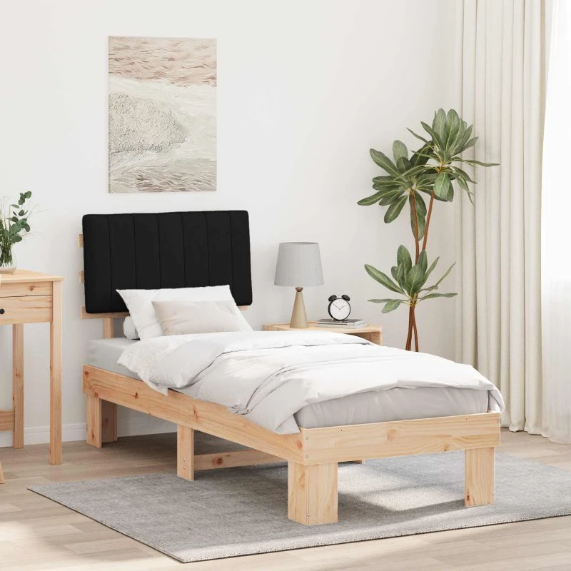 Sengestel 75 x 190 cm med polstret hovedgavl, sort - fyrretræ