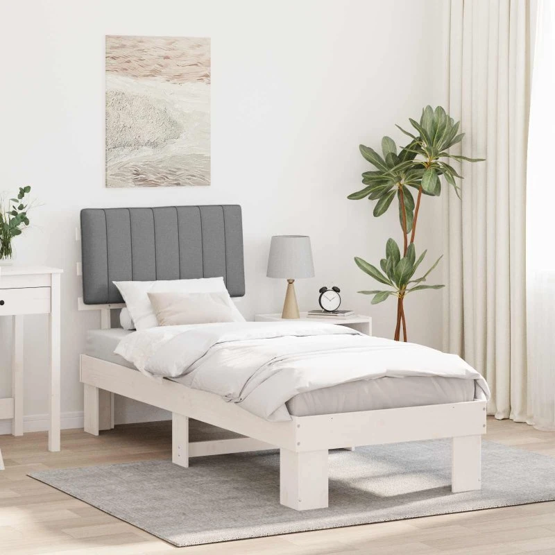 Sengestel med polstret hovedgavl lysegrå 75x190 cm