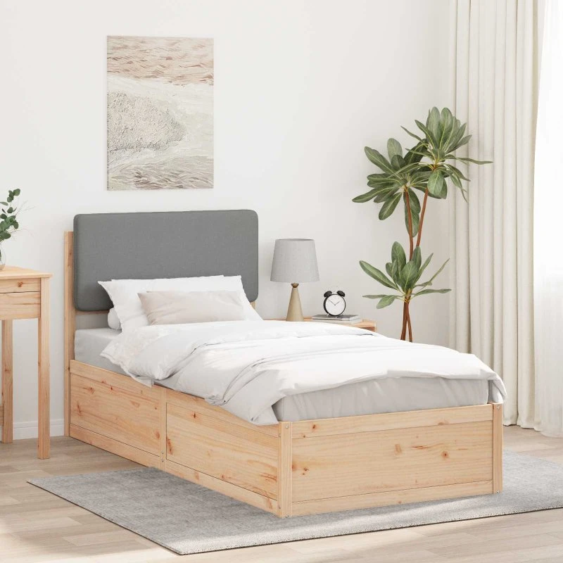Sengestel 90x190 cm med polstret hovedgavl lysegrå