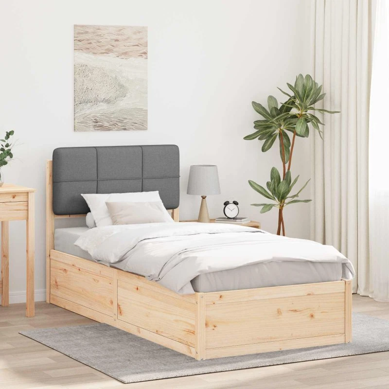 Sengestel med polstret hovedgavl 100x200 cm - Lysegrå