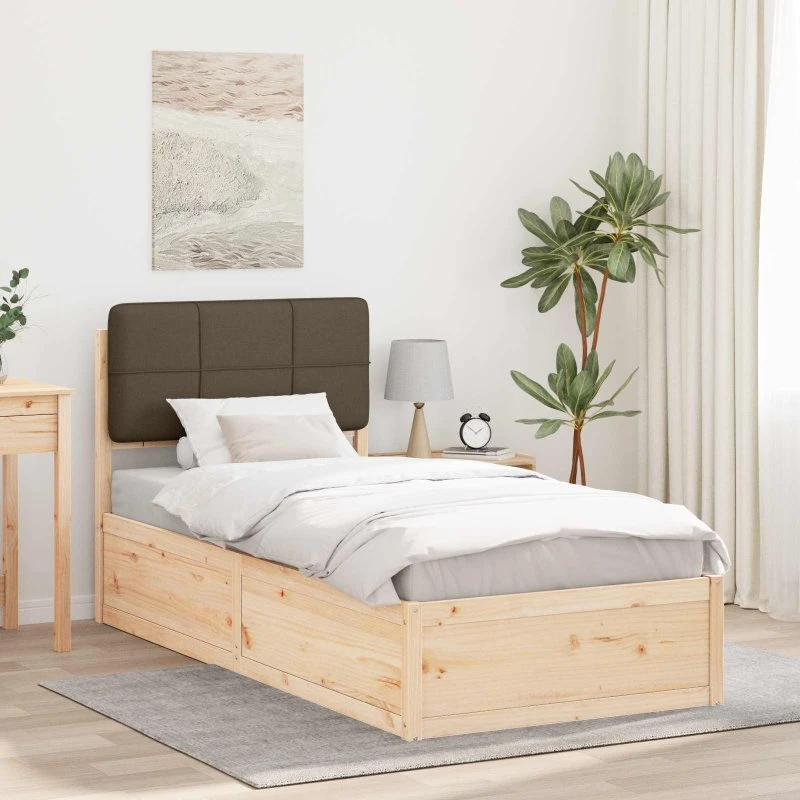 Sengestel med polstret hovedgavl 90x200 cm, gråbrun