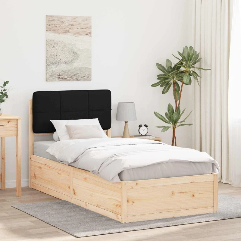 Sengestel med polstret hovedgavl, sort 90x190 cm