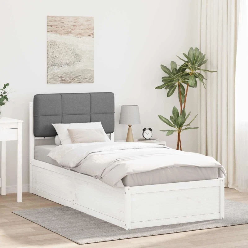 Sengestel 90x190 med polstret hovedgavl – Lysegrå, Fyrretræ