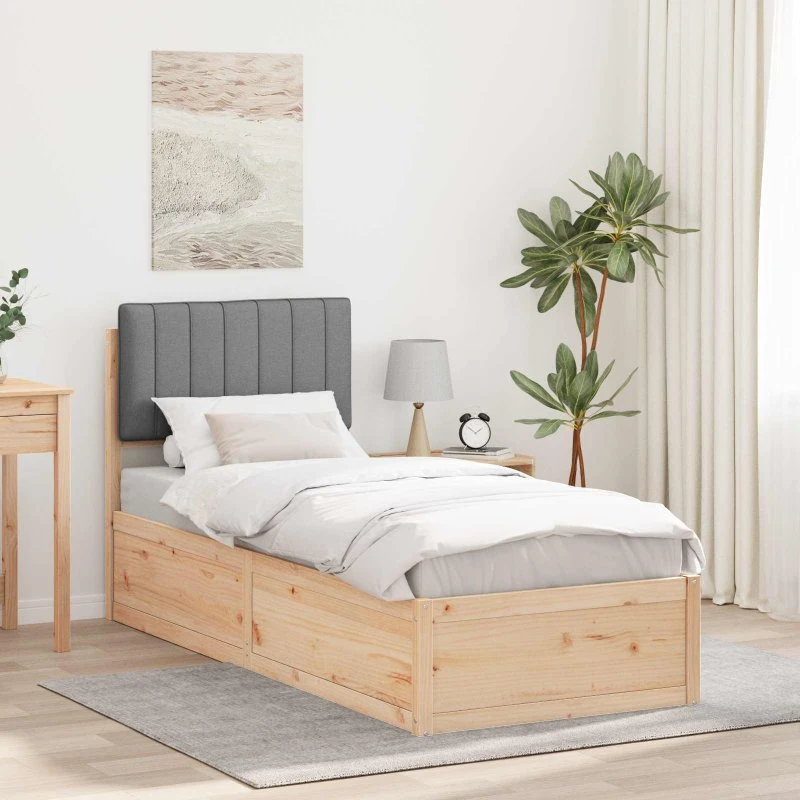 Sengestel med polstret hovedgavl Lysegrå 75x190 cm