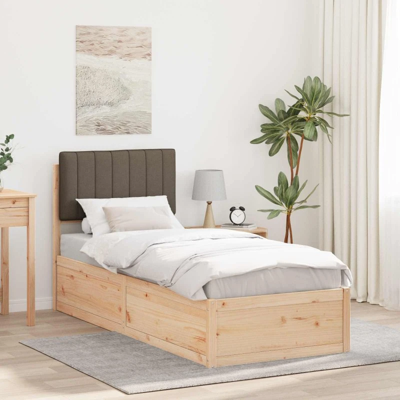 Sengestel 75x190 cm med polstret hovedgavl - Gråbrun