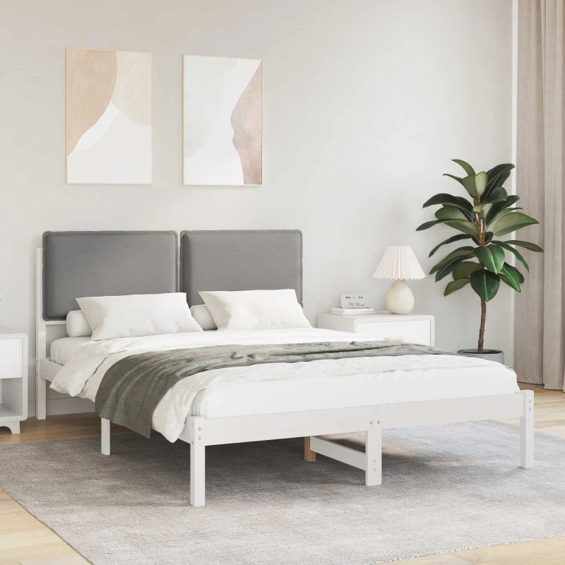 Sengestel 140x200 med polstret hovedgærde - Lysegrå