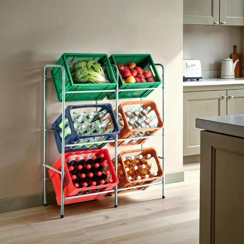 Reol til 6 øl- og sodavandskasser - grå