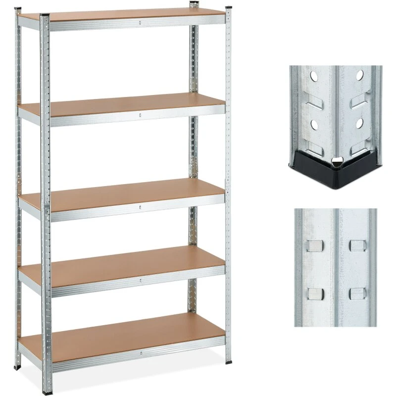 Galvaniseret reol med 5 niveauer – delt, tung belastning