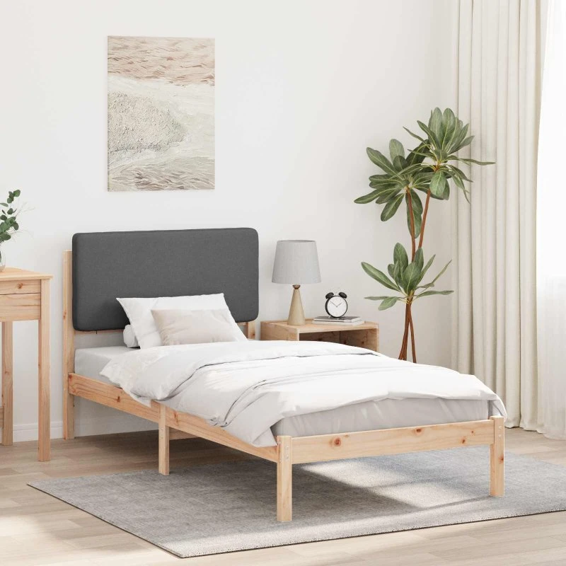 Sengestel 75x190 cm med polstret mørkegrå hovedgavl