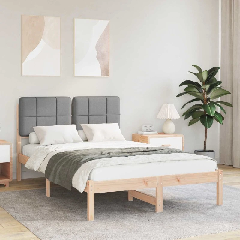 Sengestel med polstret hovedgærde lysegrå 120 x 190 cm
