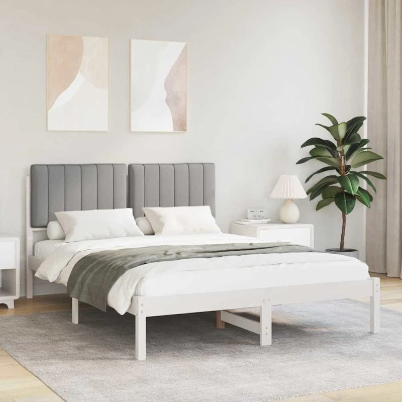 Sengestel 140x200 med polstret hovedgavl lysegrå