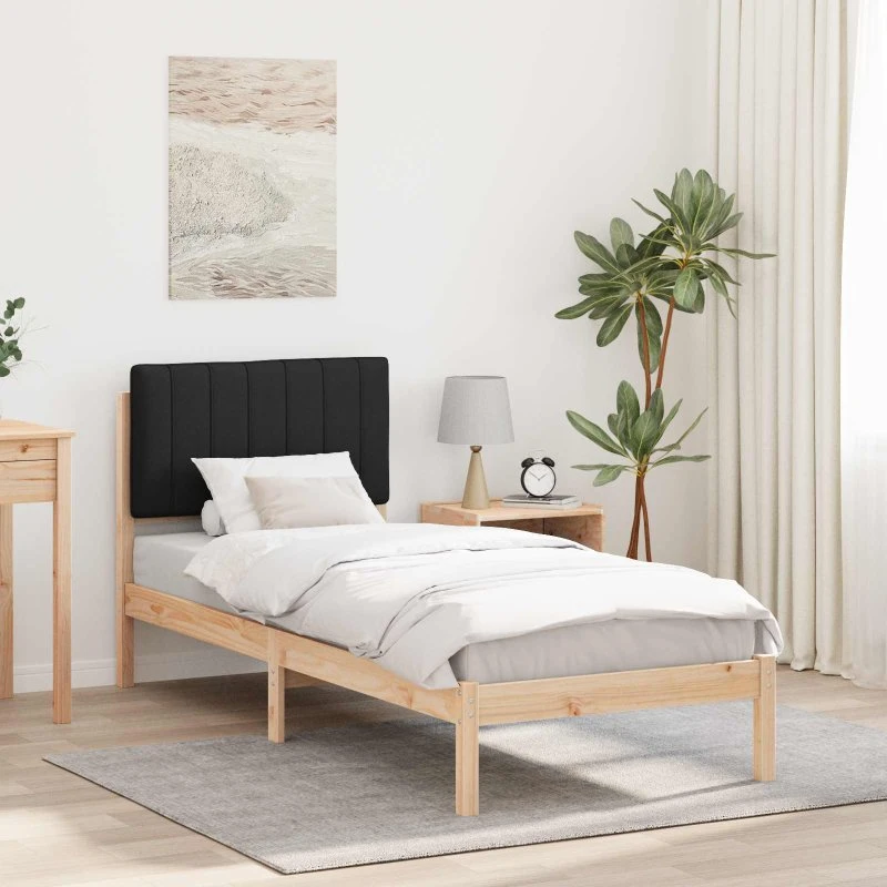 Sort sengestel med polstret hovedgavl 80x200 cm