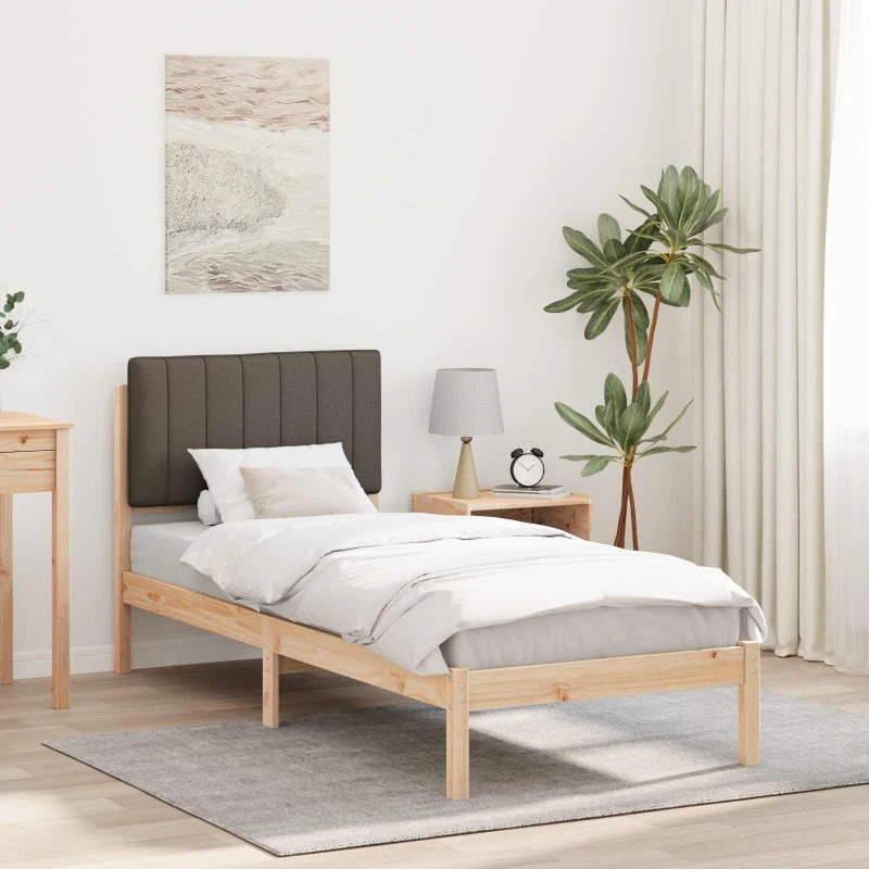 Sengestel med polstret hovedgavl 75x190 cm, gråbrun