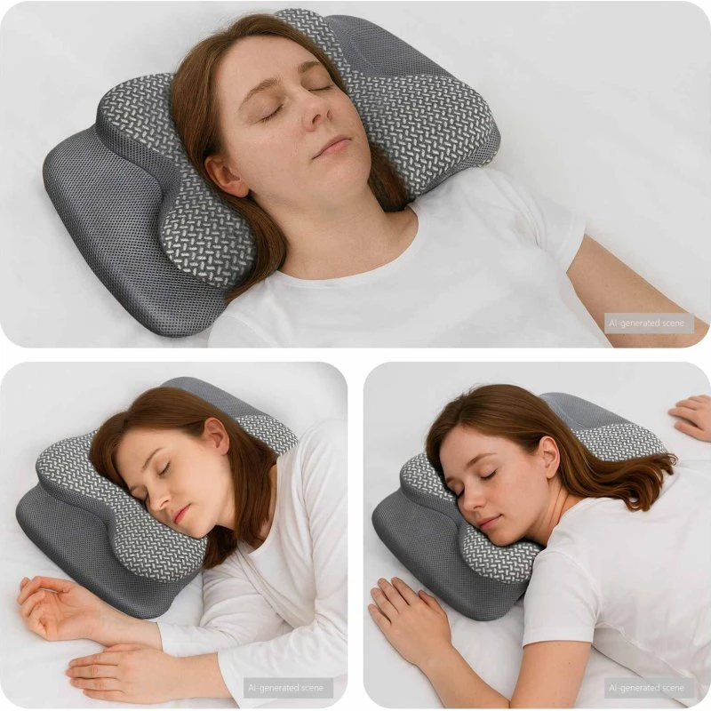 Ergonomisk nakkepude i memoryskum 58x38x12 cm – grå