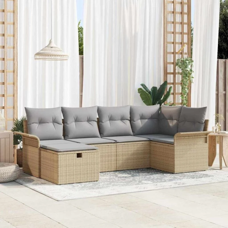 Modulært havesofa sæt 6 dele i beige poly rattan med opbevaring