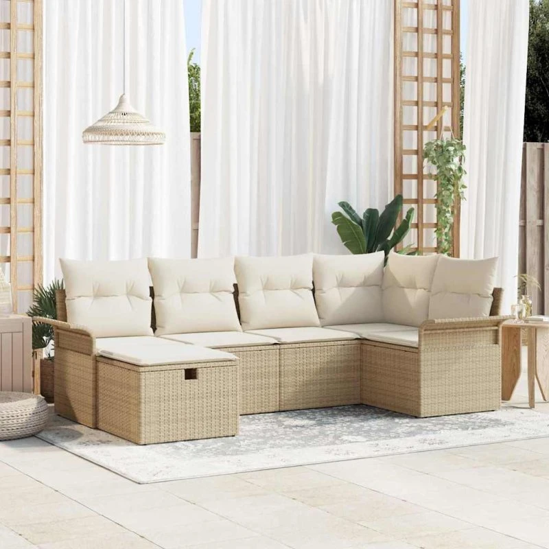 Modulært havesofasæt 6 dele i beige poly rattan