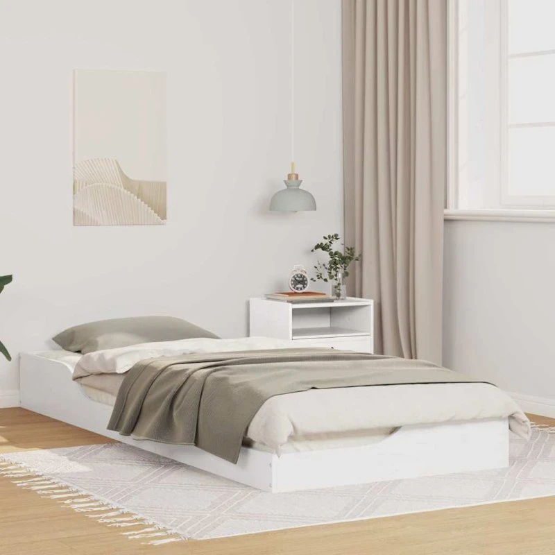 Gulvseng i massivt fyrretræ 100x220 cm - Hvid