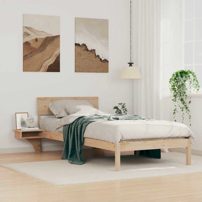 Sengestel 90x190 cm i massivt fyrretræ med hovedgærde, brun