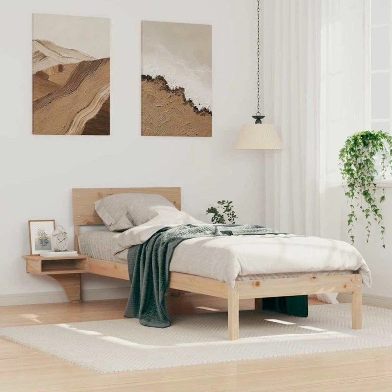 Sengestel i massivt fyrretræ med hovedgærde, brun 75x190 cm