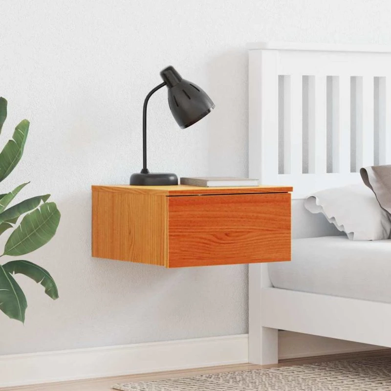 Sengebord 2 stk i massivt fyrretræ, gyldenbrun 37×35×18,5 cm