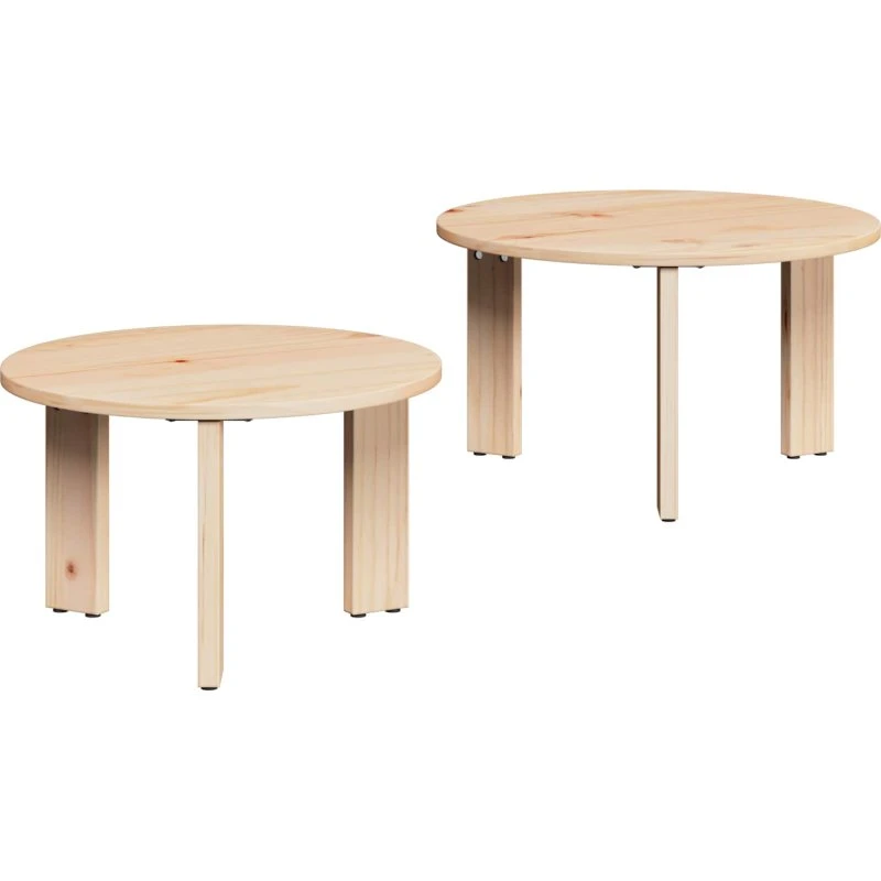 Rundt sofabord i massivt fyrretræ, natur (2 stk)