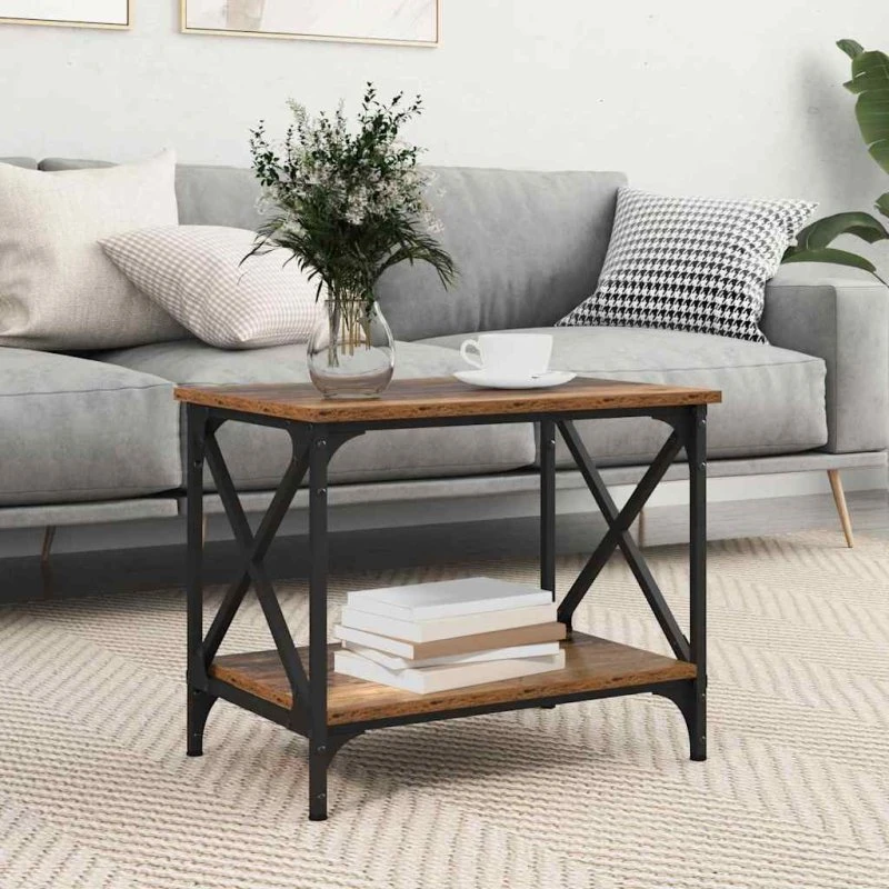 Sidebord i gammelt træ med stålramme 55x38x45 cm