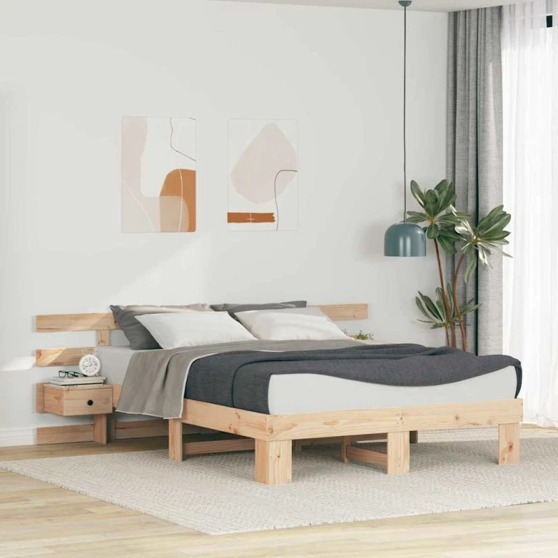 Sengestel i massivt fyrretræ 150x200 cm – brun med skuffe