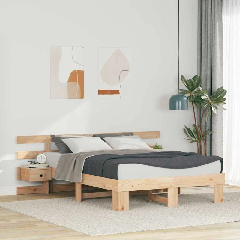 Sengestel i massivt fyrretræ med skuffe 135x190 cm brun