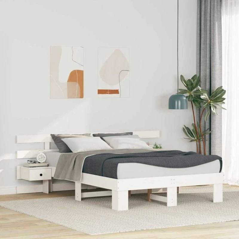 Hvid sengestel i massiv fyrretræ 120x190 cm
