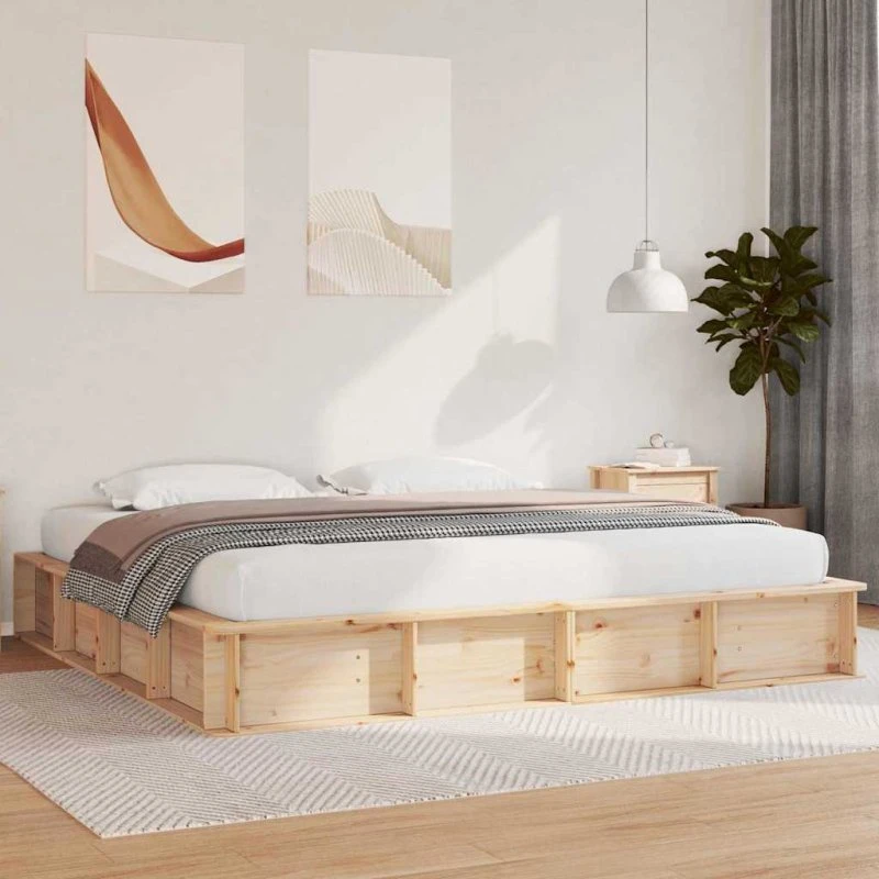Sengestel i massivt fyrretræ 180x200 cm med opbevaring