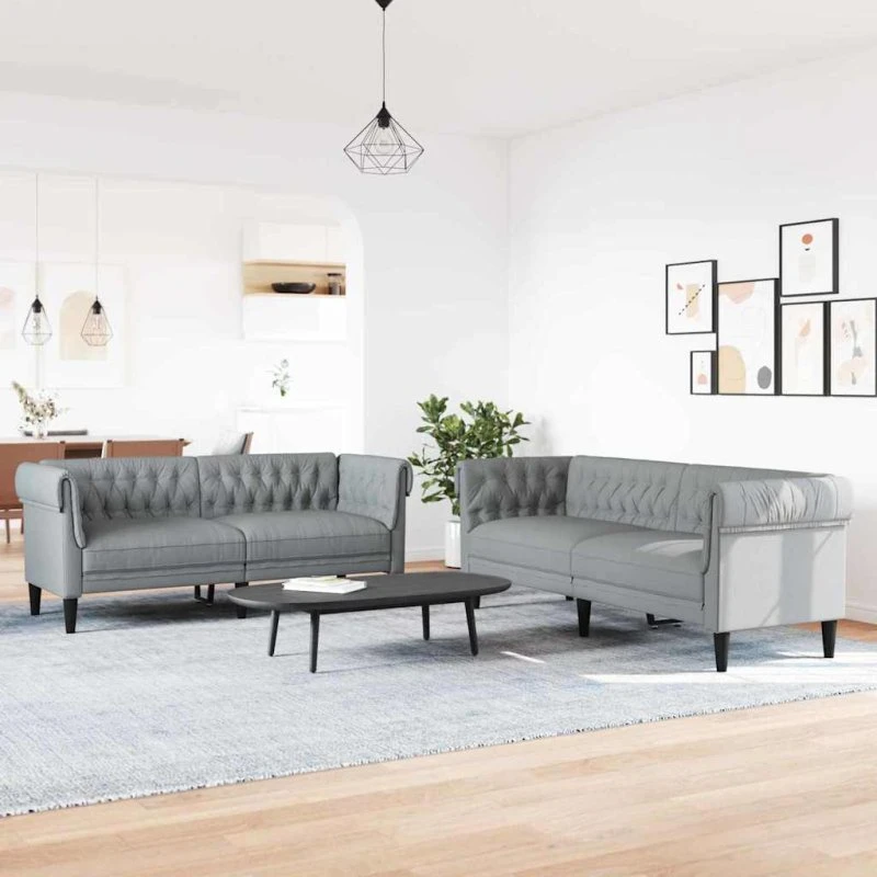 Lysegrå sofasæt i stof (2 dele) – tidløs komfort