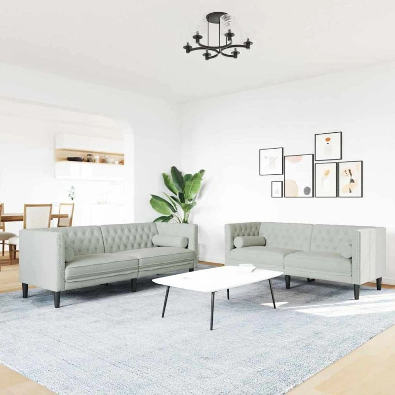 Lysegrå fløjlssofa 194 x 74,5 cm – 2-pak moderne sofa