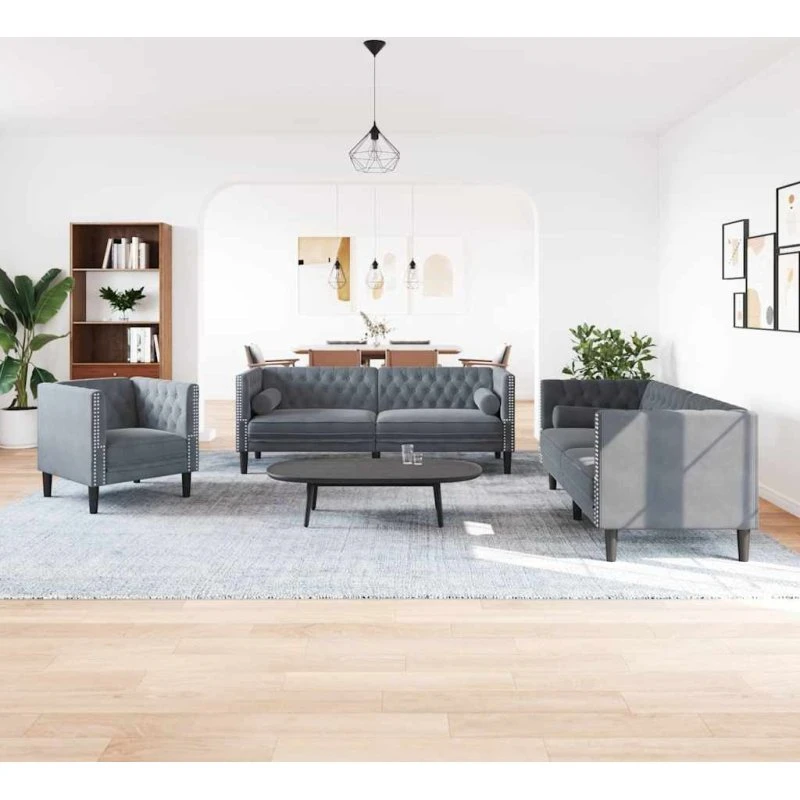 Mørkegrå fløjlssofa 3-person 194 cm