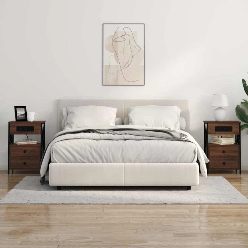 Natskab 2 stk Brun eg med Opladningsstation 40x31x60 cm