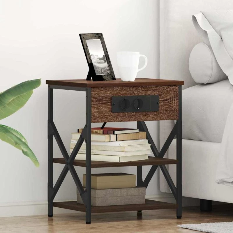 Natskab med lade-station og hylde, brun eg 41x31x51 cm