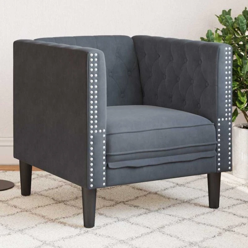 Chesterfield fløjlssofa mørkegrå, kompakt design
