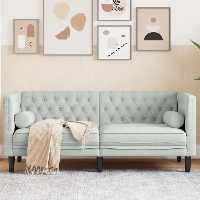 Chesterfield fløjlssofa lysegrå 174 x 74,5 x 70,5 cm