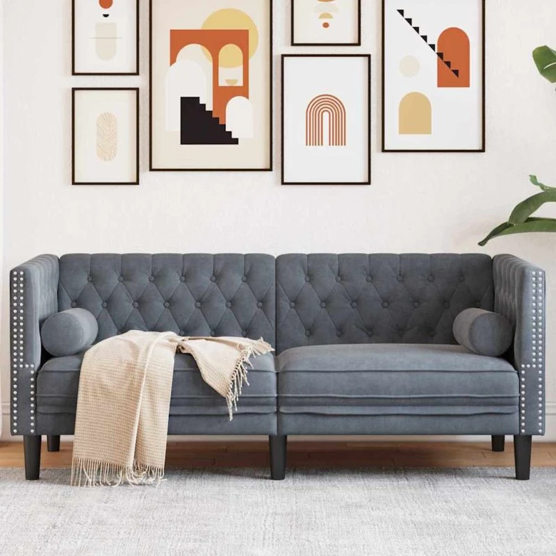 Chesterfield Sofa Fløjl Mørkegrå 174 x 74,5 x 70,5 cm