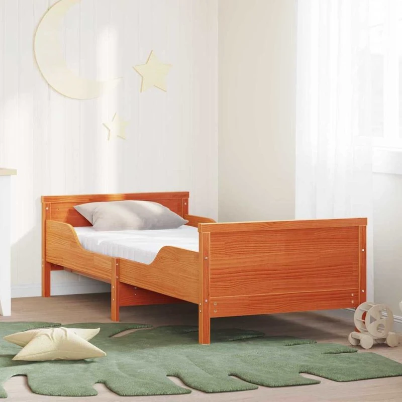 Sengestel med madras i massivt fyrretræ 80x200 cm, brun