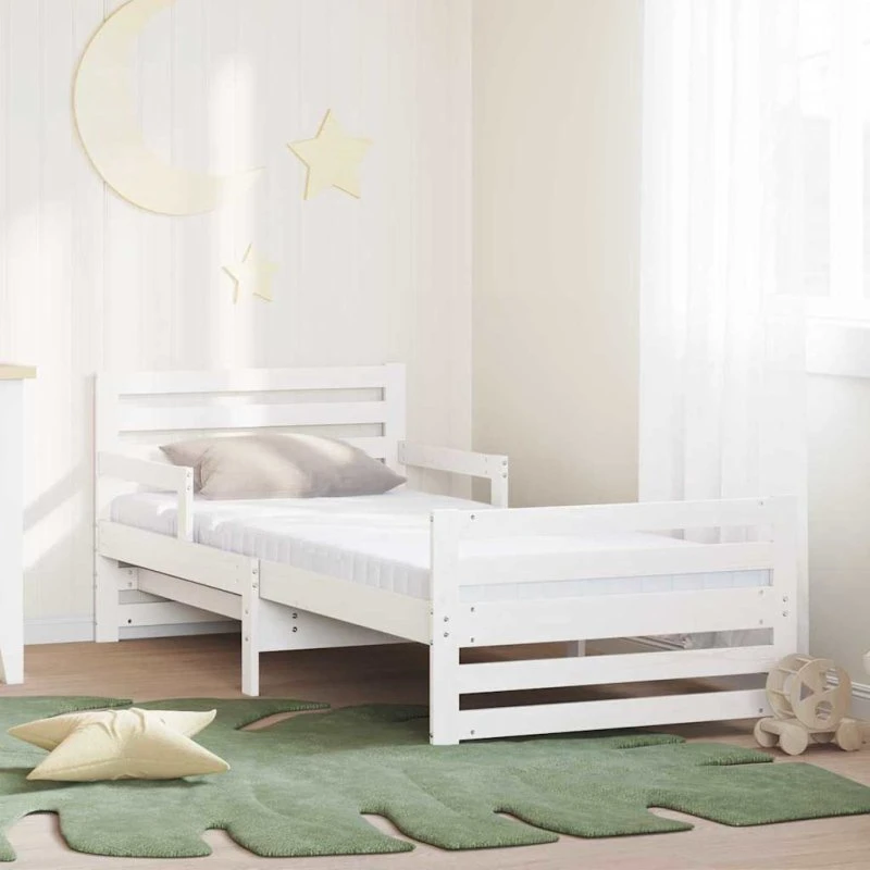 Sengestel med madras 80x200 cm i hvidt massivt fyrretræ