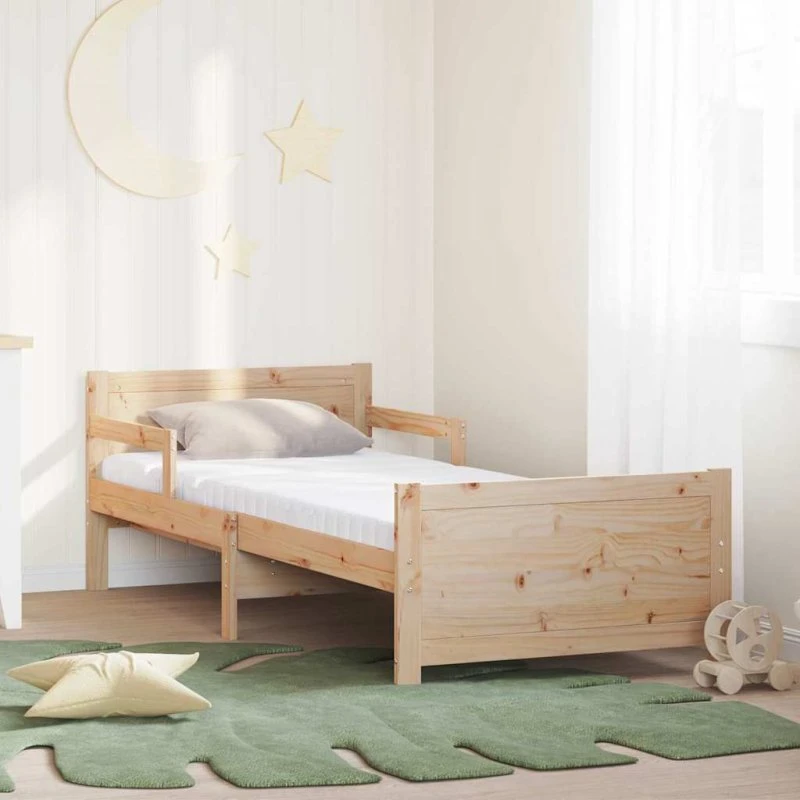 Sengestel i massivt fyrretræ med madras 80x200 cm, brun