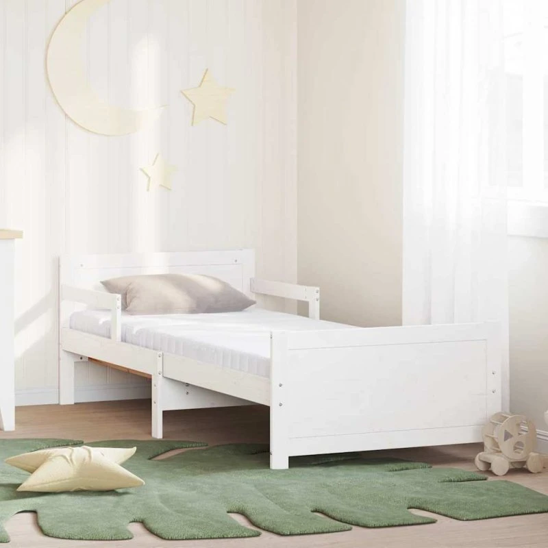 Hvid sengestel med madras 80x200 cm i massiv fyrretræ